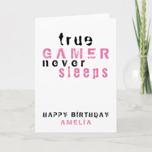 True Gamer Pink Typografie Gamer Girl Birthday  Kaart