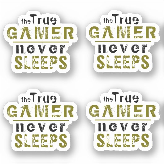 True Gamer slaapt nooit met Typografie Gamer Stick Sticker (Voorkant)