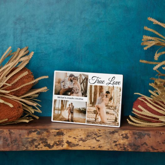 True Love 3 foto's collage bruiloft minimalist Fotoplaat (Zijkant)