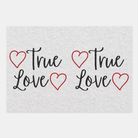 True Love Black Glitter Valentijns-pakpapier Inpakpapier Vel (Voorkant)