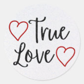 True Love Black Glitter Valentijns Ronde Sticker (Voorkant)