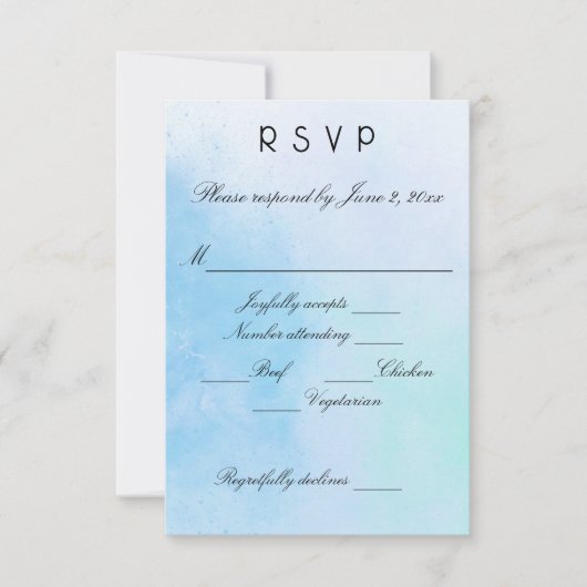 "True Love Blue" antwoordkaarten RSVP Kaartje (Voorkant)