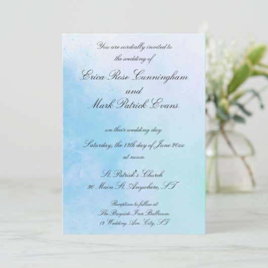 "True Love Blue" bruiloft uitnodiging (Staand voorkant)