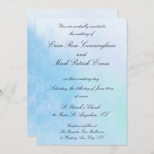 "True Love Blue" bruiloft uitnodiging (Voorkant / Achterkant)