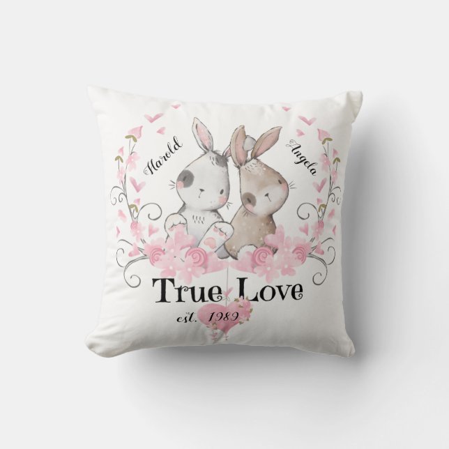 True Love Bunnies Kussen (Voorkant)