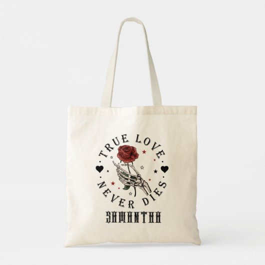 True Love Dies Valentijn Skeleton Monogram Tote Bag (Achterkant)