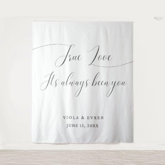 True Love Elegant Script Wedding Backdrop Banner Wandkleed (Voorkant)
