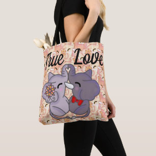 True Love Forever Beauful Elephants Kiss Tote Bag