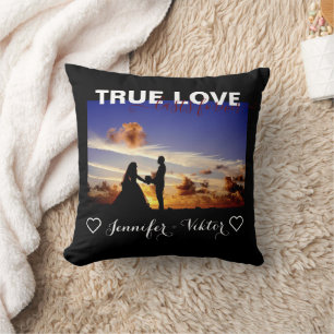 True Love Forever Couple Heart Photo Black White Kussen