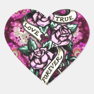 True Love Forever Rockabilly Rozen. Hart Sticker
