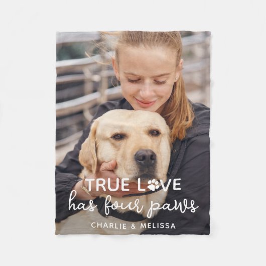 True Love heeft 4 Paws Custom Pet Hondenliefhebber Fleece Deken (Voorkant)