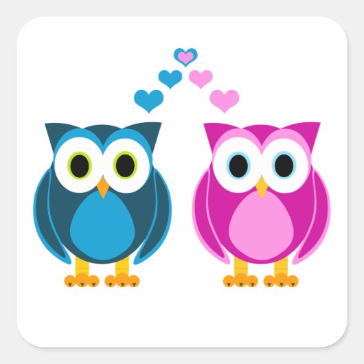 True Love - Owl Cartoon Vierkante Sticker (Voorkant)