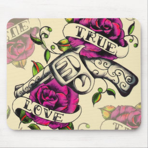 True Love Pistol and Rozen artwork, roze & geel Muismat