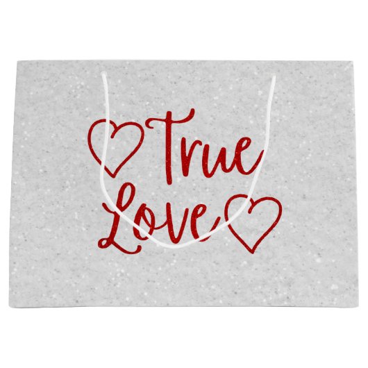 True Love Red Glitter Valentijns - Grote Gift Bag Groot Cadeauzakje (Voorkant)