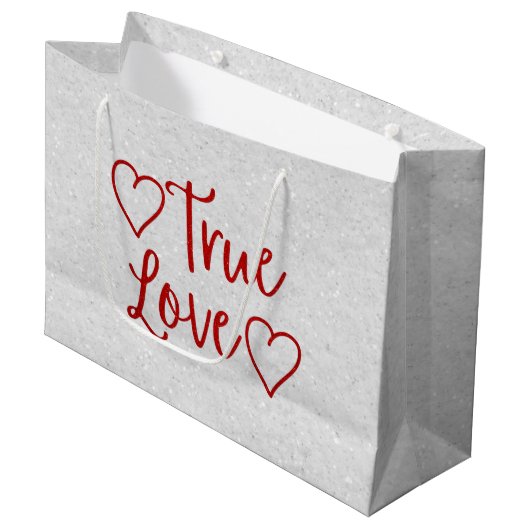 True Love Red Glitter Valentijns - Grote Gift Bag Groot Cadeauzakje (Voorkant Gekanteld)