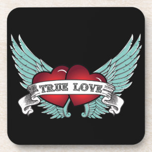 True Love Rockabilly Winged Heart Bier Onderzetter