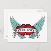 True Love Rockabilly Winged Heart Briefkaart (Voorkant / Achterkant)