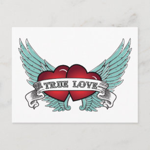 True Love Rockabilly Winged Heart Briefkaart