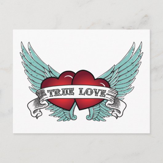 True Love Rockabilly Winged Heart Briefkaart (Voorkant)