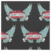 True Love Rockabilly Winged Heart Stof (Close Up)