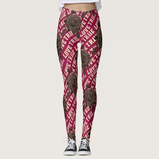 True Love Roos Romantic Valentijnsdag B&W Leggin Leggings (Voorkant)