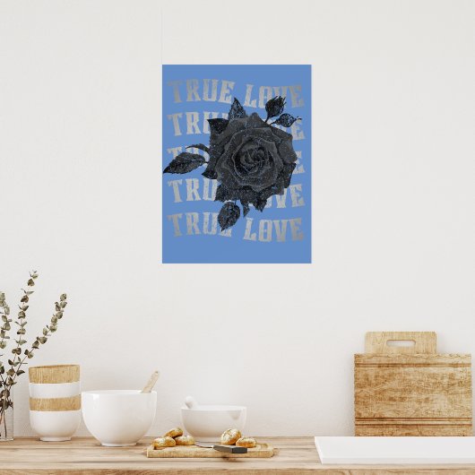 True Love Roos Romantic Valentijnsdag B&W Poster (Keuken)