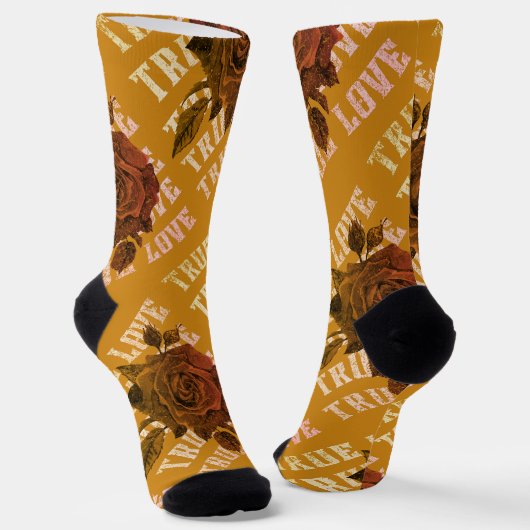 True Love Roos Romantic Valentijnsdag B&W Sokken (Gebogen)