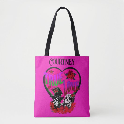 True Love Roze Schedel Paar Custom Tote Bag (Voorkant)