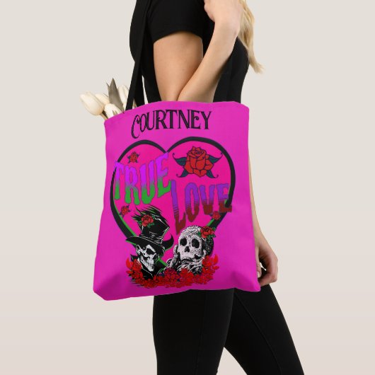 True Love Roze Schedel Paar Custom Tote Bag (Dichtbij)