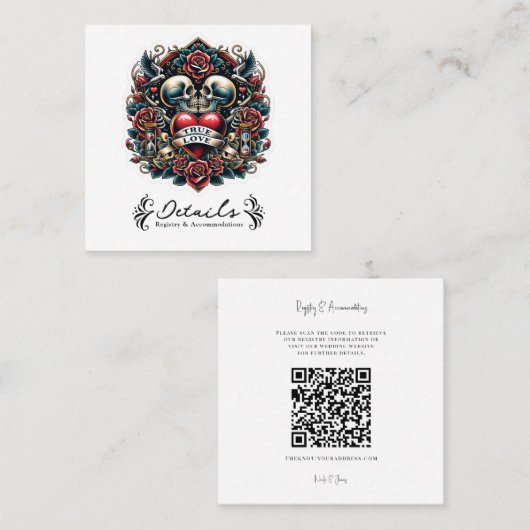 True Love Skeleton Heart Tattoo bruiloft details Vierkante Visitekaartje (Voorkant / Achterkant)