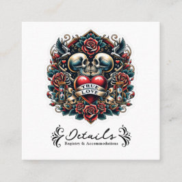 True Love Skeleton Heart Tattoo bruiloft details Vierkante Visitekaartje