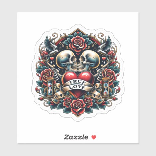 True Love Skeleton Heart Tattoo Look Sticker (Vel)
