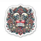 True Love Skeleton Heart Tattoo Look Sticker (Voorkant)