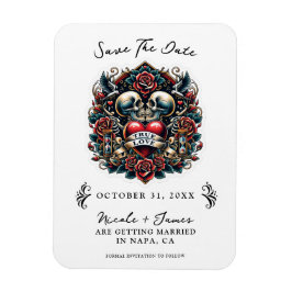 True Love Skeleton Heart Tattoo Save the Date Magneet