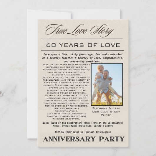 True Love Story 60th Anniversary Party Foto Kaart (Voorkant)