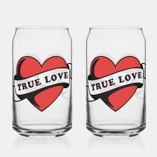 True Love Tattoo Hart | Klassiek Romantisch Ontwer Blikvorm Glas (Voorkant)