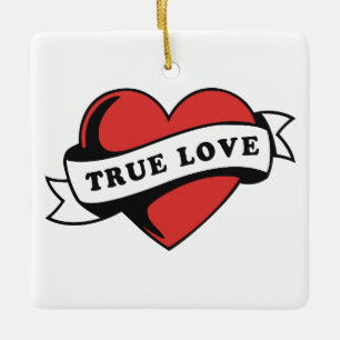 True Love Tattoo Hart Klassiek Romantisch Ontwer Keramisch Ornament
