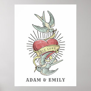 True Love    Tattoos met hart Poster