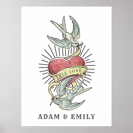 True Love |  Tattoos met hart Poster (Voorkant)