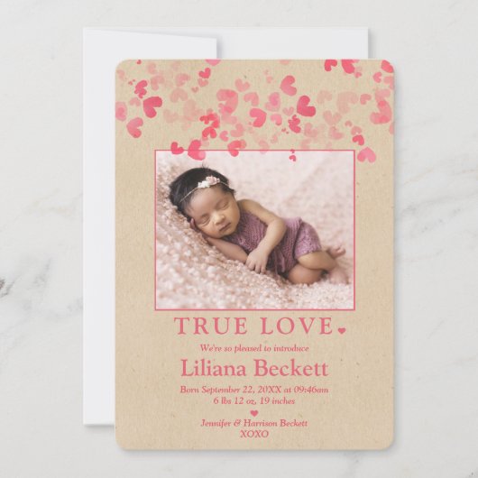 "True Love" Valentijn Foto geboorteaankondiging Aankondiging (Voorkant)