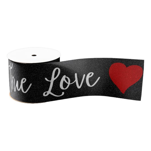 True Love White Glitter Valentijns Grosgrain Lint (Spoel)
