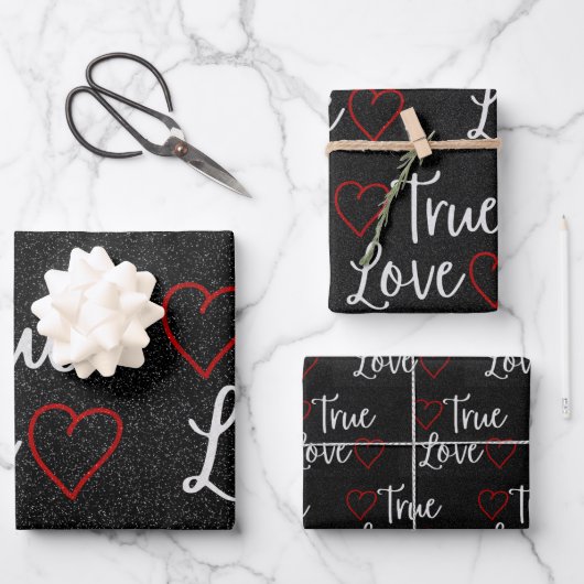 True Love White Glitter Valentijns Inpakpapier Vel (Voorkant)