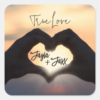 True Love zonsondergang Je Hart in mijn Hand Stick Vierkante Sticker