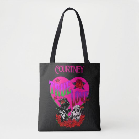 True Love Zwart & Roze Schedel Paar Custom Tote Bag (Voorkant)