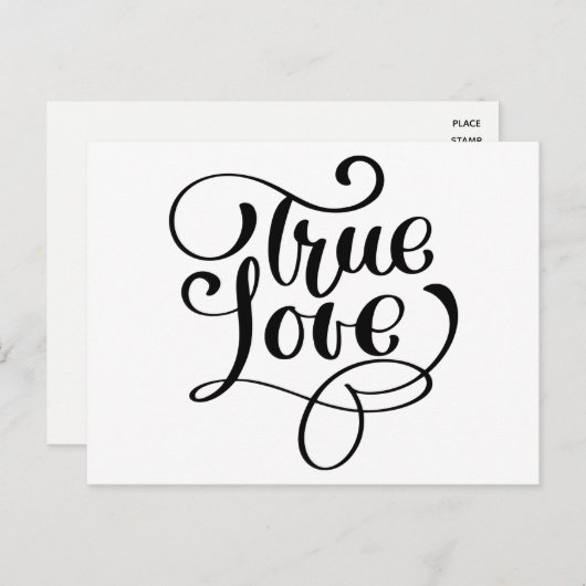 True Love Zwart & Wit Typografie Bruiloft Bruids Briefkaart (Voorkant / Achterkant)