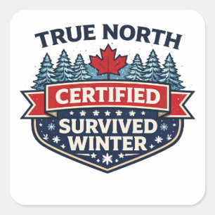 True North Gecertificeerd — Winter Overleefd Stick Vierkante Sticker