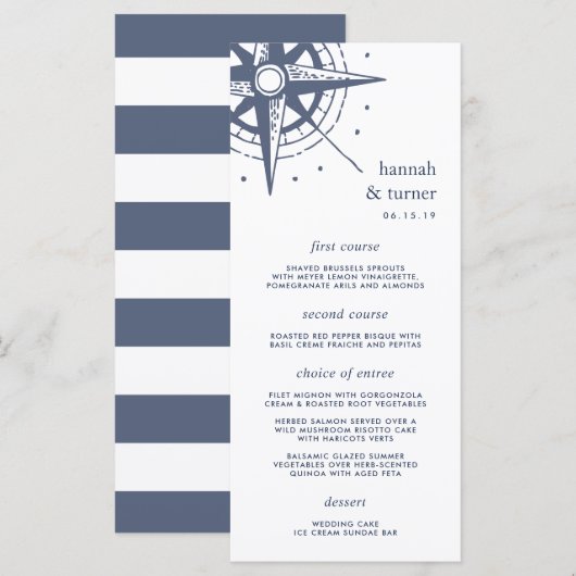 True North | Nautisch kompas Wedding Menu Kaart (Voorkant / Achterkant)
