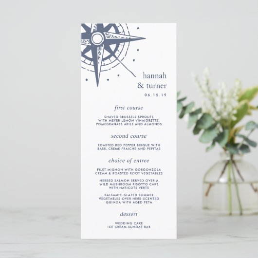 True North | Nautisch kompas Wedding Menu Kaart (Staand voorkant)