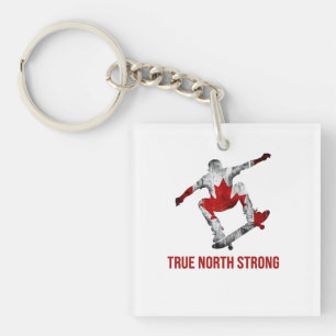 True North Strong Canadese Vlag Snowboarder Winter Sleutelhanger