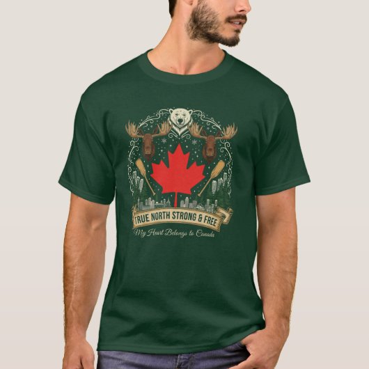 True North Strong Free Canada Patriotic T-Shirt (Voorkant)